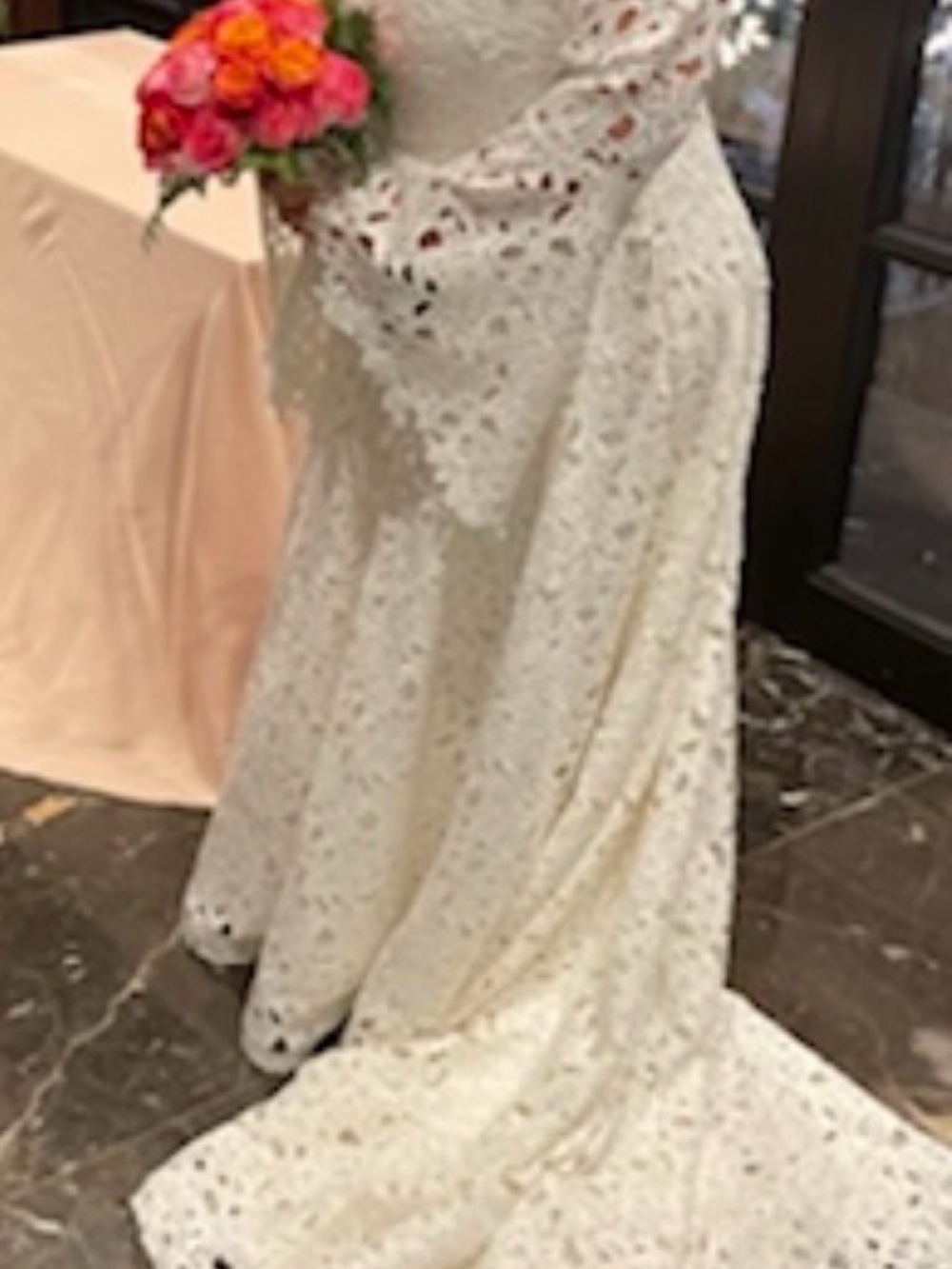 Custom-Made $5,099 Wedding Dress Size 16 White Lace Bell Sleeve Gown